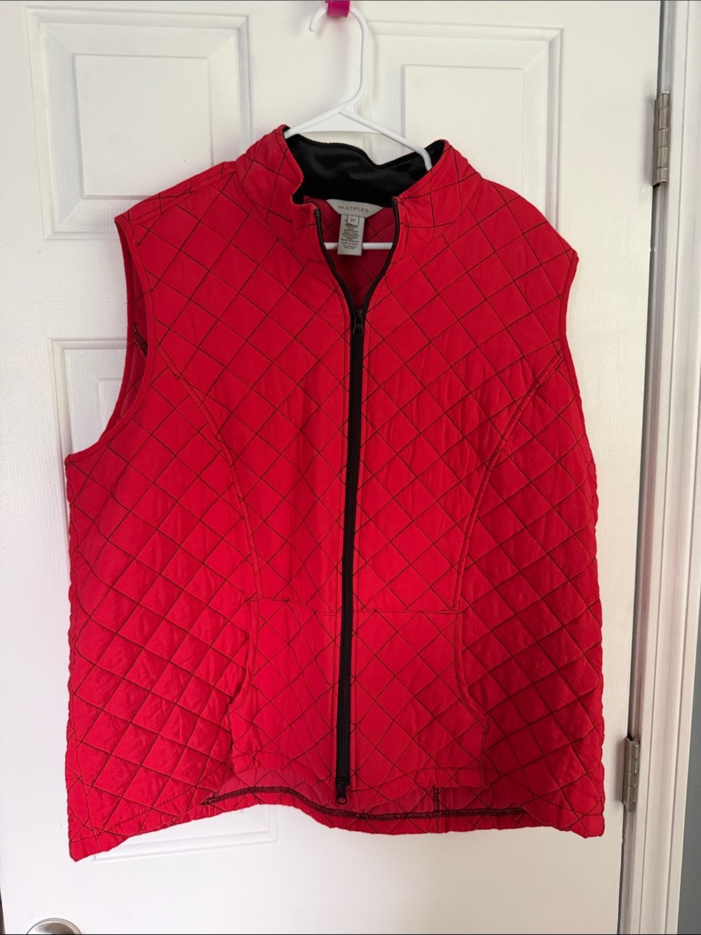 Multiples Bright Red Quilted Vest with Front Zip